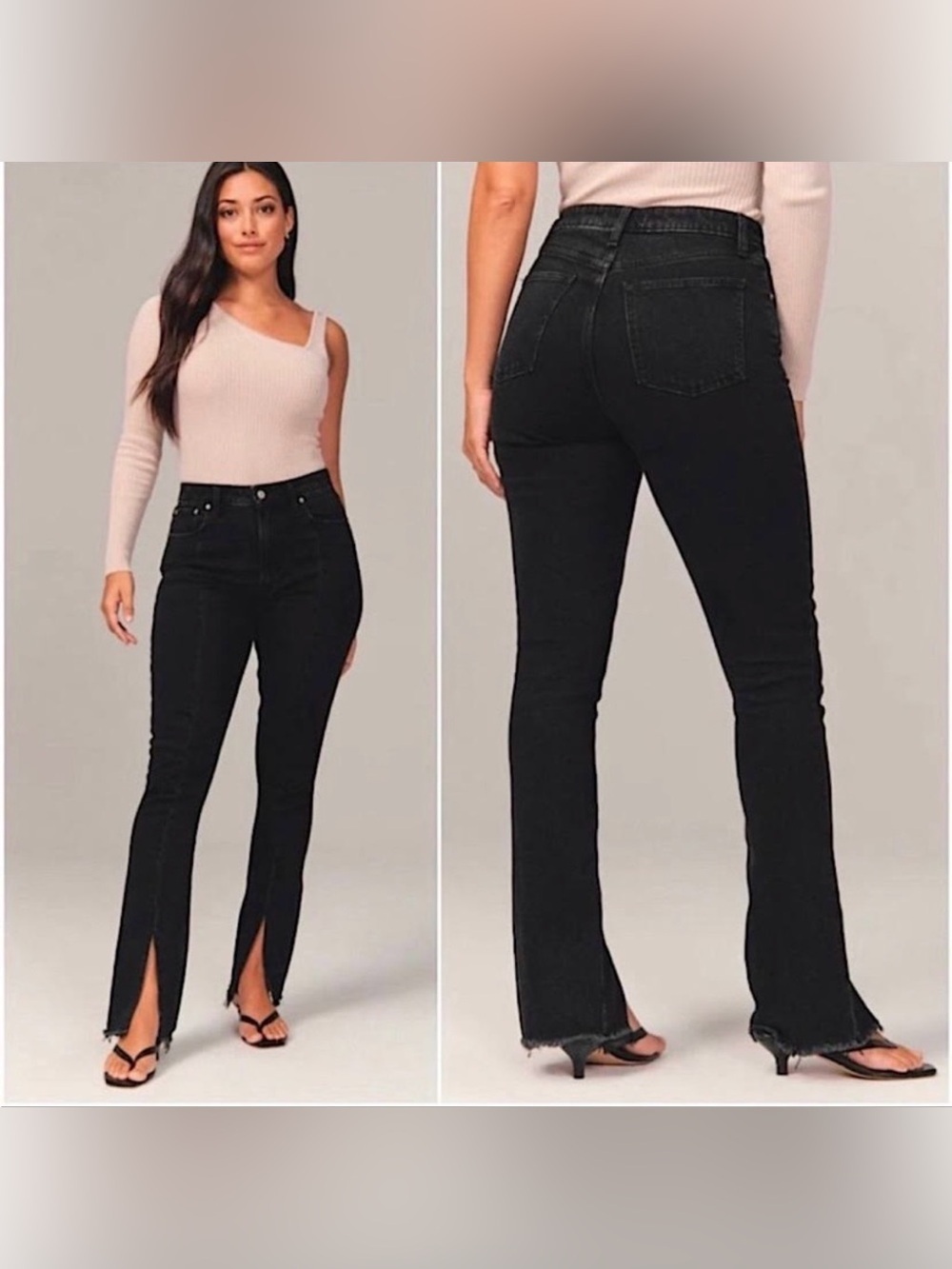 Abercrombie & Fitch The Skinny High-Rise Washed Black Split-Hem Jeans, 28 / 6 R